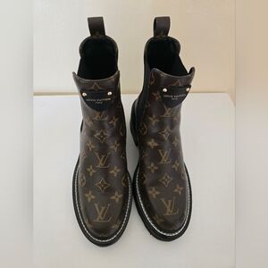 Louis Vuitton Monogram Ankle Boots in Brown and Gold